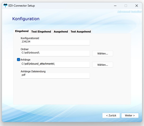 Konfigurationsfenster-Eingehend