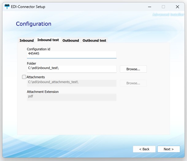 Konfigurationsfenster-Eingehend-Test