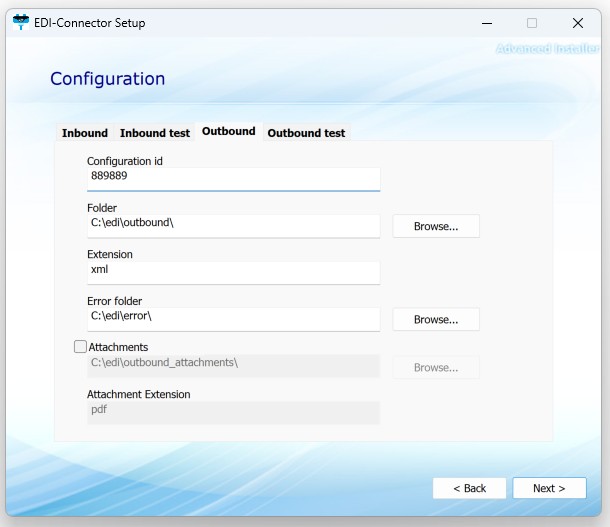 Konfigurationsfenster-Ausgehend