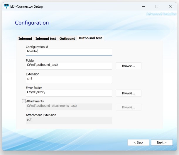 Konfigurationsfenster-Ausgehend-Test