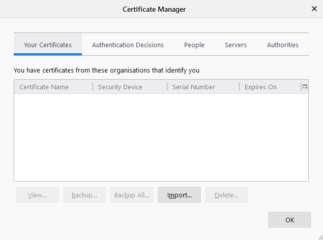 Firefox Certificate Manager