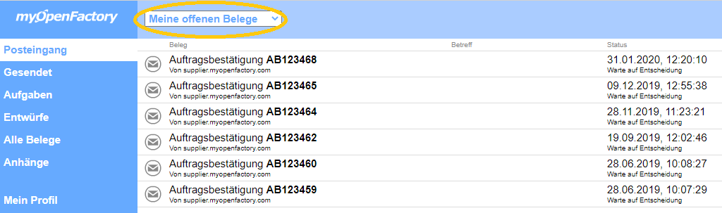 Meine offenen Belege