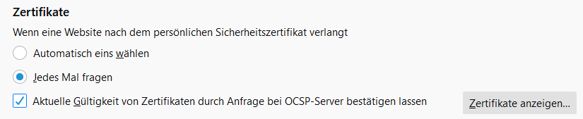 Firefox Zertifikate