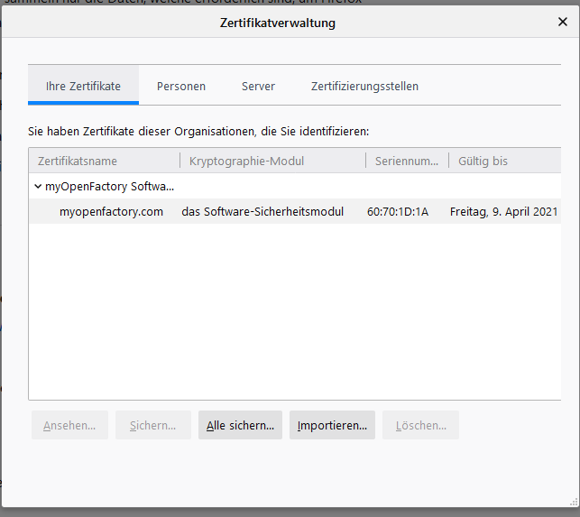 Firefox Zertifikatverwaltung